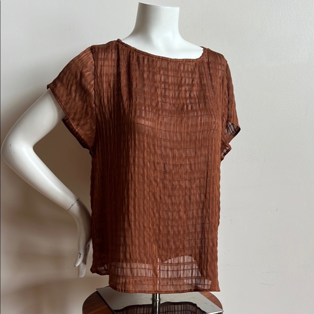 Worthington sheer Boxy Ribbed Blouse